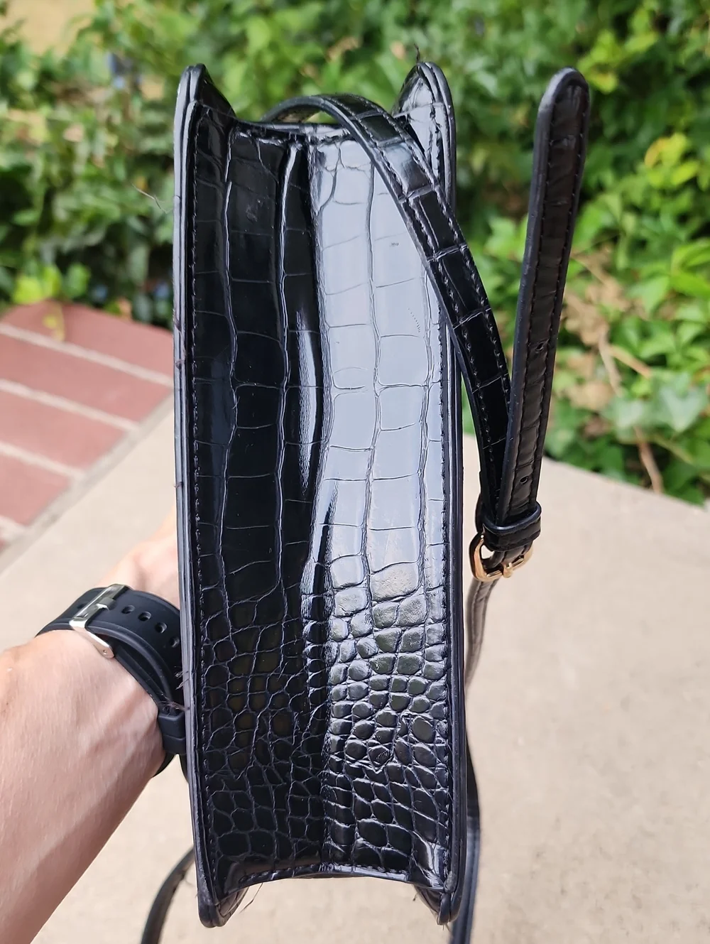 RACHEL ZOE Black Croc-Embossed Pleather Crossbody Bag